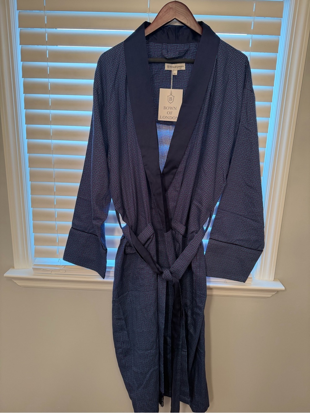 Men's Navy Geometric Satin-Trim Robe
